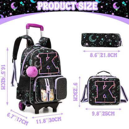 Schultrolley Rucksack Kinder mit Rollen – Schwarz