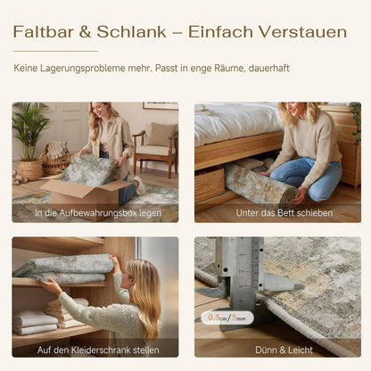 Abstraktes Wohnzimmer Teppich 240x300 cm – Vintage Orange-Grau