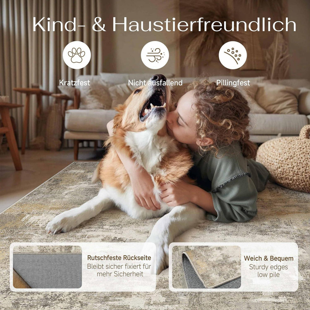 Abstrakt Teppich Braun-Grau 160x230cm | Rutschfest, Waschbar & Weich