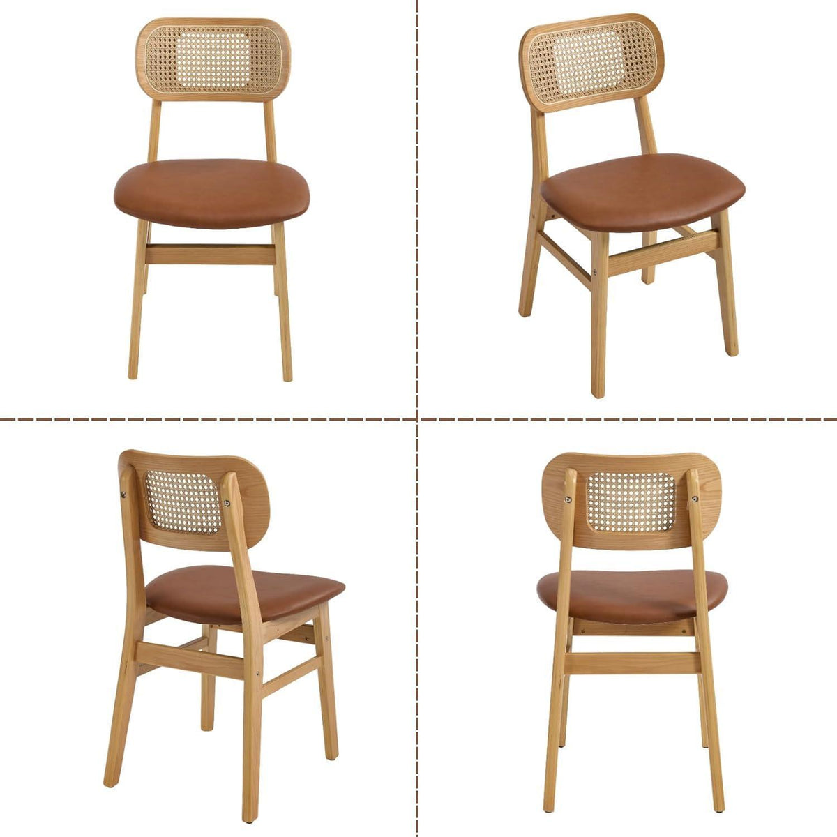 Esszimmerstühle 2er Set Rattan Braun in Lederoptik