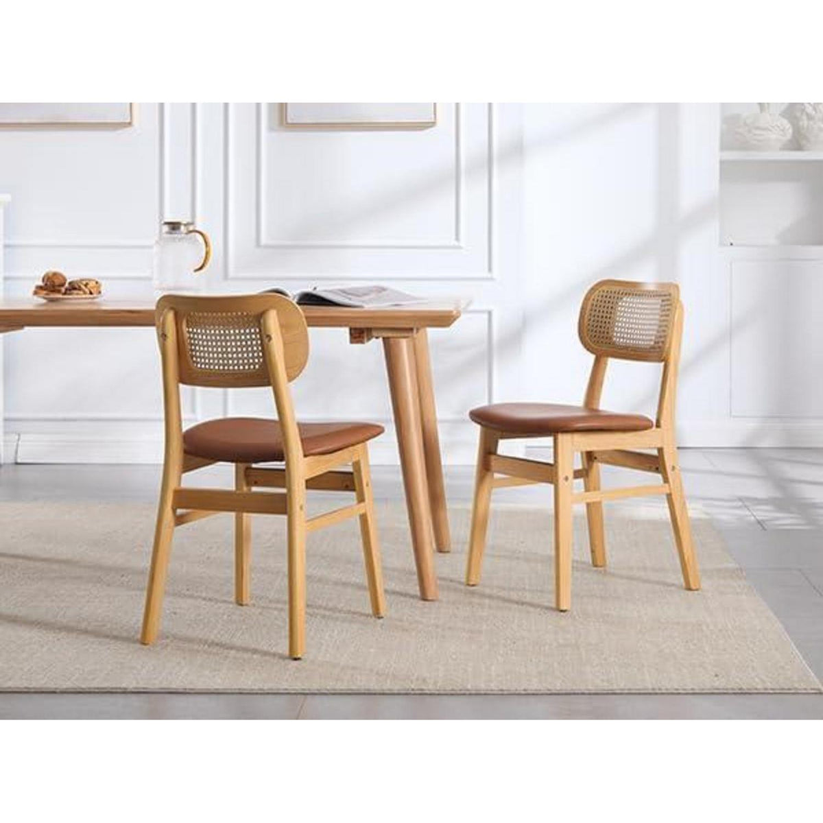 Esszimmerstühle 2er Set Rattan Braun in Lederoptik