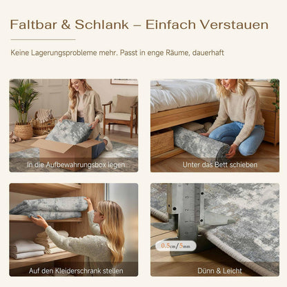 Abstraktes Wohnzimmer Teppich Blau-Grau 150x210cm Rutschfest Kurzflor