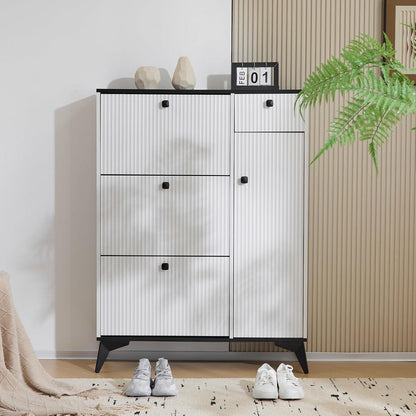 Schmaler Schuhschrank mit Klappen & Schublade – Weiß