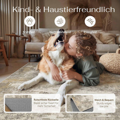 Abstrakt Teppich Braun-Grau 200x300cm Rutschfest Kurzflor