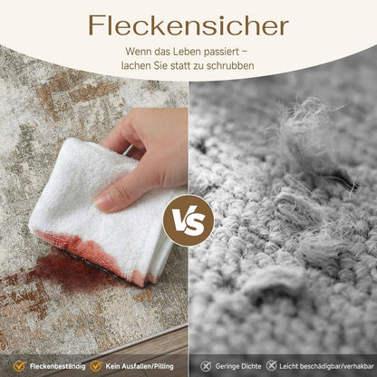 Abstraktes Wohnzimmer Teppich 200x300cm – Rutschfest, Waschbar, Orange-Grau