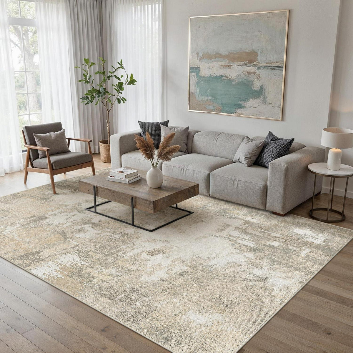 Beiger Wohnzimmerteppich 160x230cm – Rutschfest & Waschbar