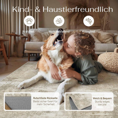 Beiger Wohnzimmerteppich 160x230cm – Rutschfest & Waschbar