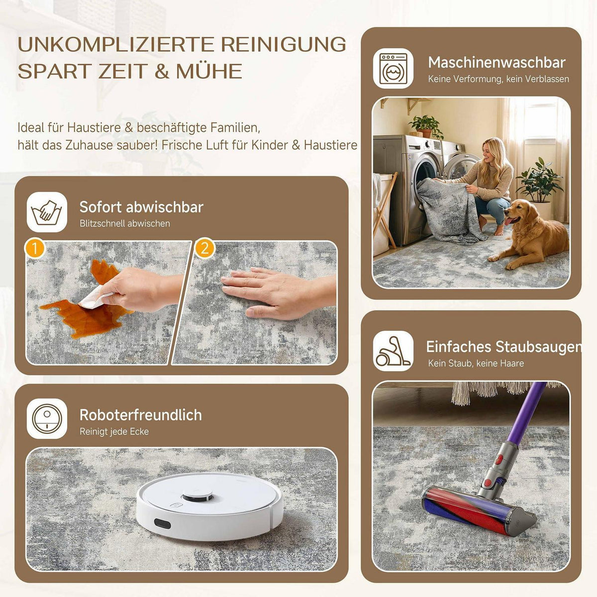 Abstraktes Wohnzimmer Teppich Blau-Grau 200x300cm Rutschfest Kurzflor