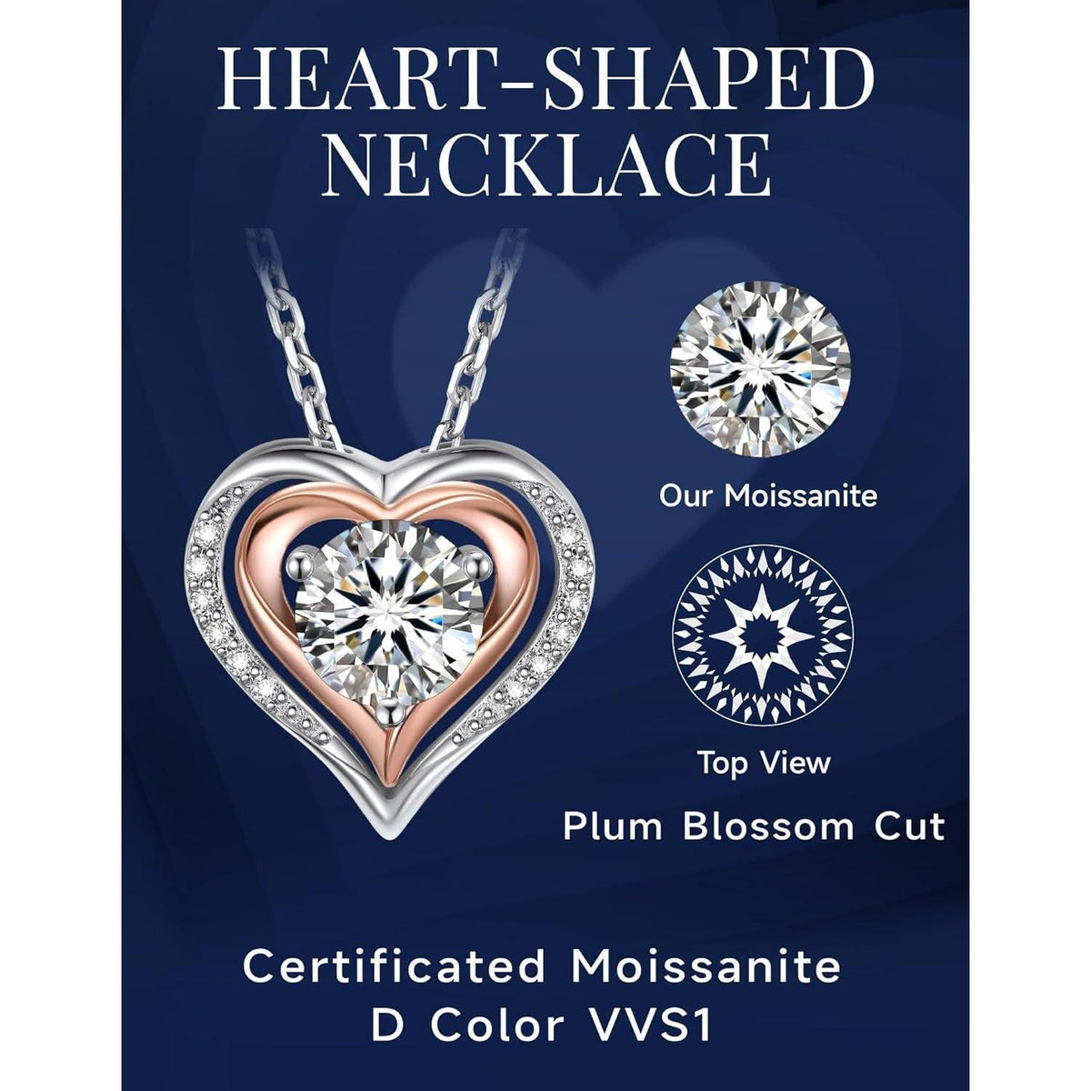 MomentWish Halskette Herz 925 Silber Moissanit 0,5 Karat Rosegold Geschenk