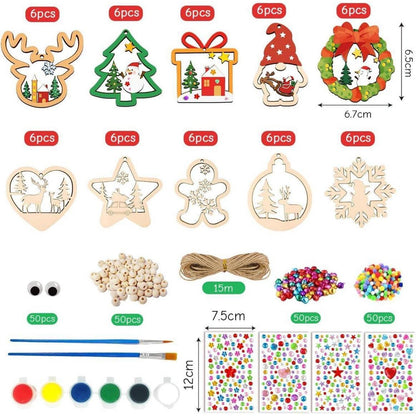 Weihnachts Bastelset Kinder – 60 Holzanhänger mit Zubehör