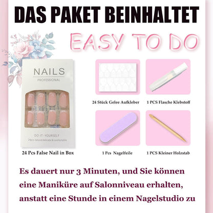Französische Press-On Nägel Weiß – 24 Stück mit Nagelkleber