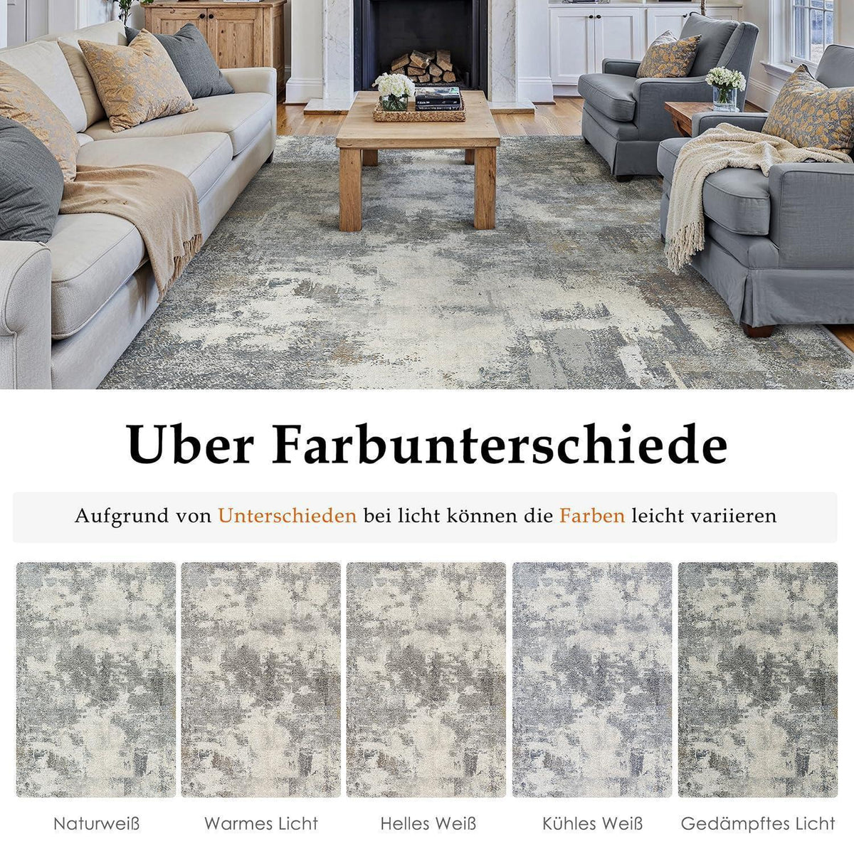 Abstraktes Wohnzimmer Teppich Blau-Grau 240x300 cm Waschbar