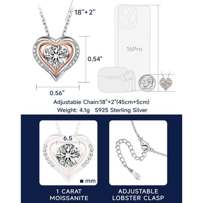 Halskette Herz 1 Karat Moissanit Silber 925 Rosegold Geschenk