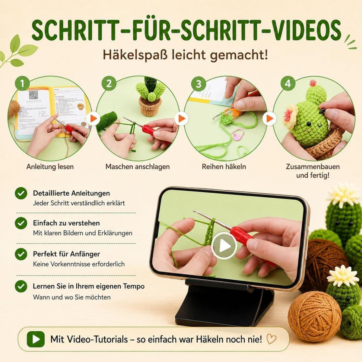 Häkelset für Anfänger: 3 Kakteen Amigurumi mit Anleitung