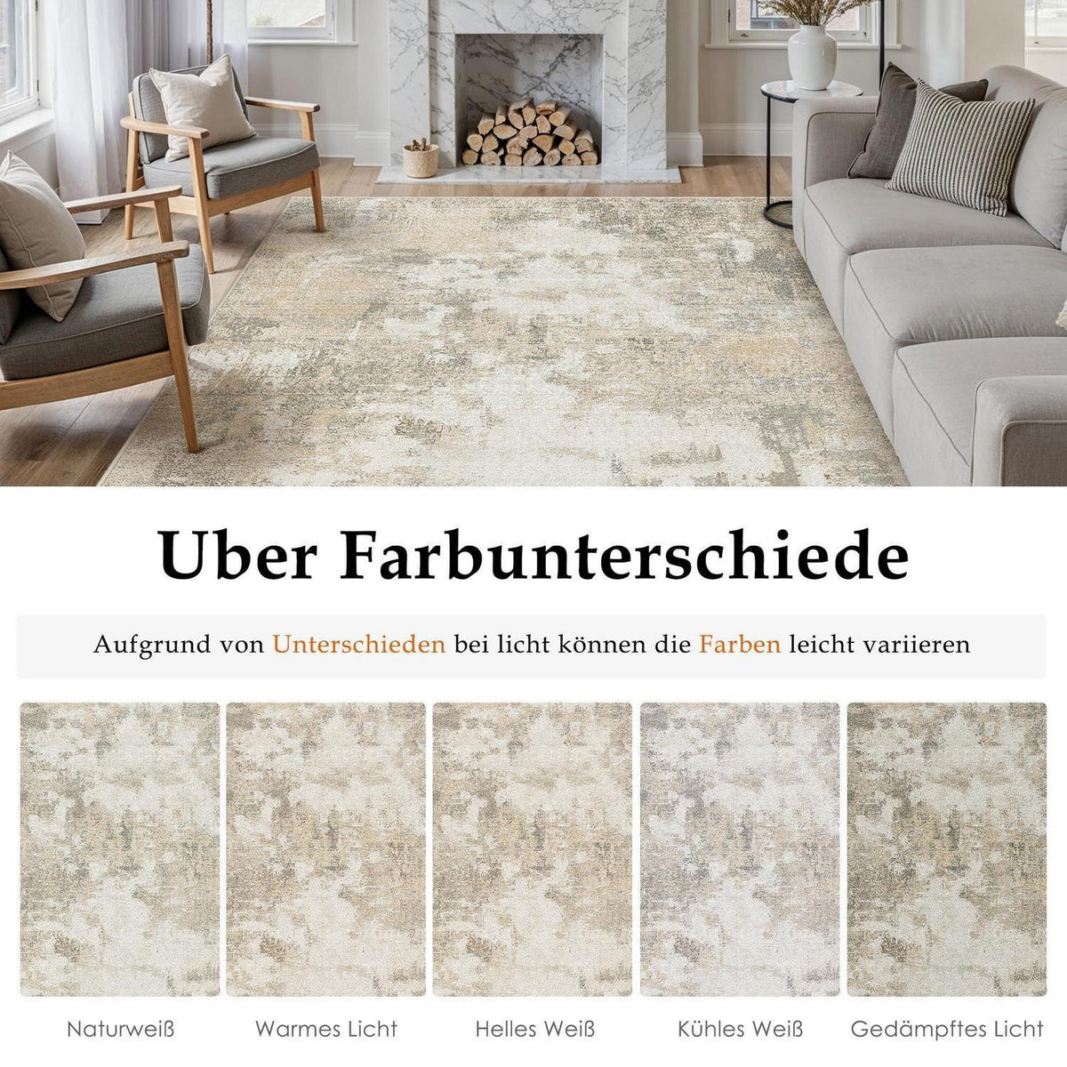 Beiger Wohnteppich 150x210cm – Rutschfest, Waschbar, Abstrakt