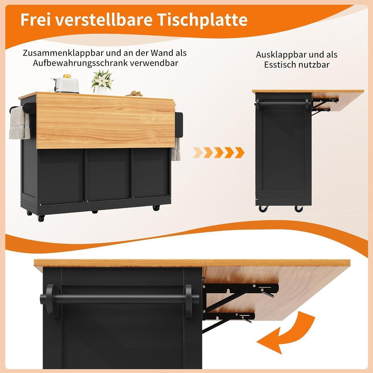 Bewegliche Kücheninsel mit Arbeitsplatte & Handtuchhalter