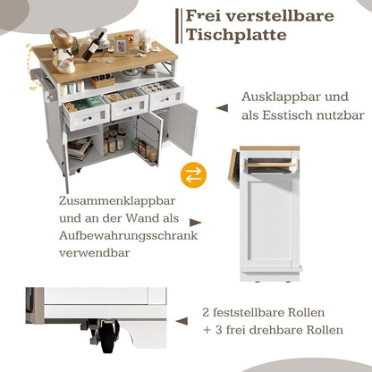Kücheninsel mit Rädern – Esswagen mit Stauraum & Handtuchhalter