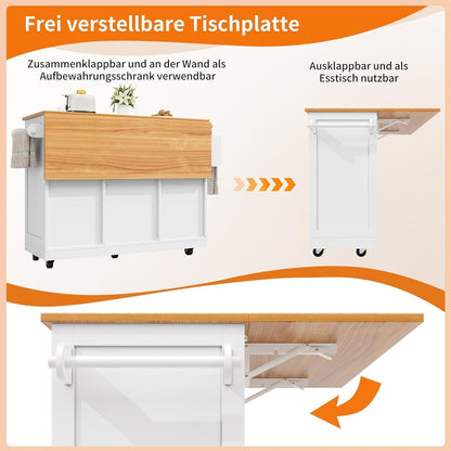 Bewegliche Kücheninsel mit Arbeitsplatte & Handtuchhalter