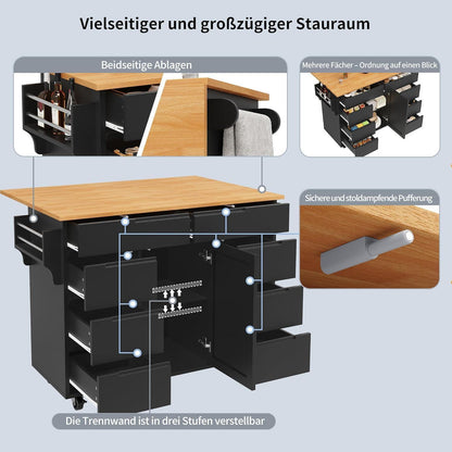 Ausziehbarer Küchenwagen mit Arbeitsplatte & Gewürzregal Schwarz