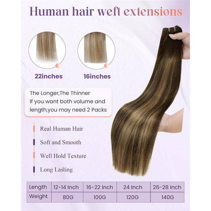 Echthaar Tressen Braun Balayage 40cm - 100g #4/27/4