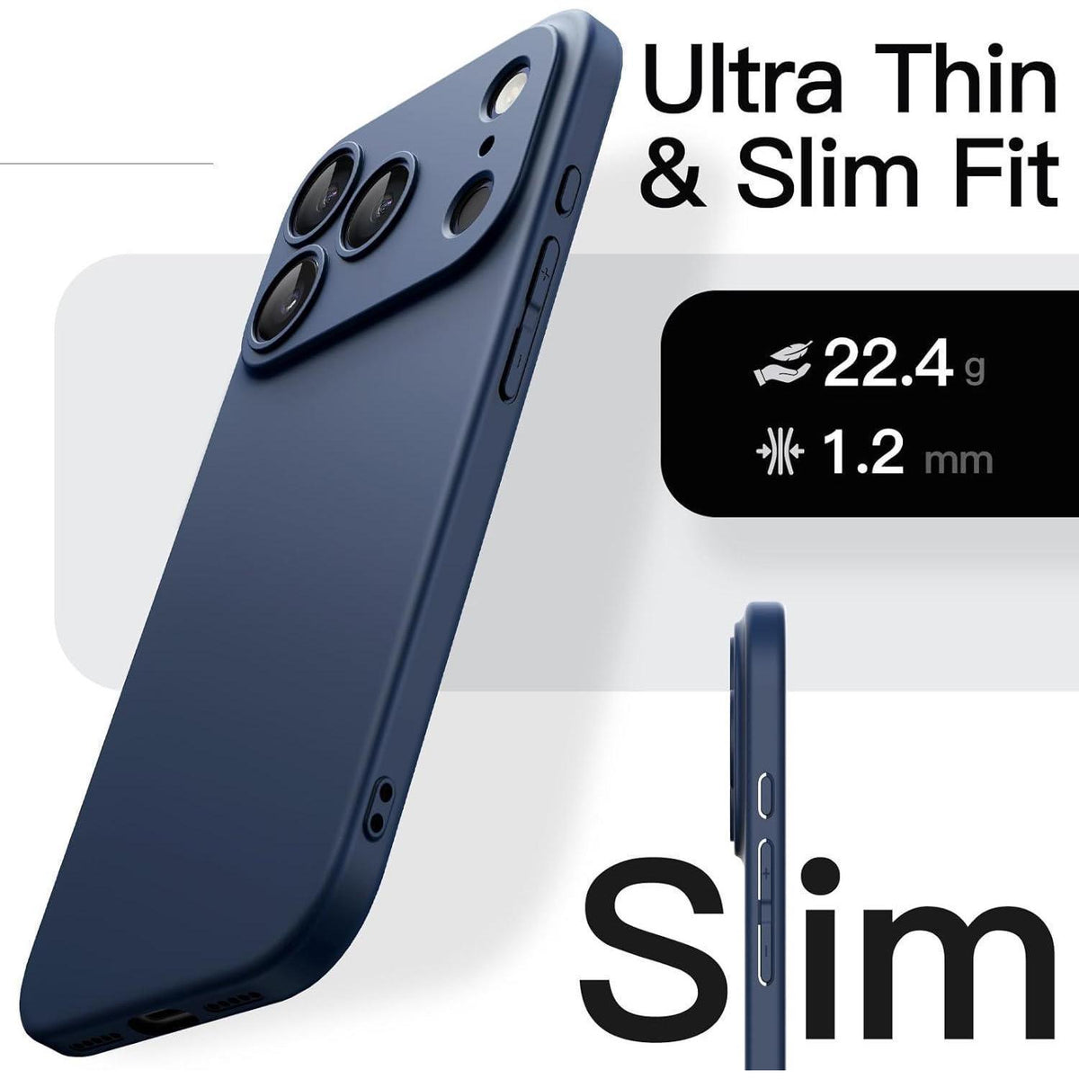 iPhone 17 Pro Hülle, ultradünn, matt, dunkelblau
