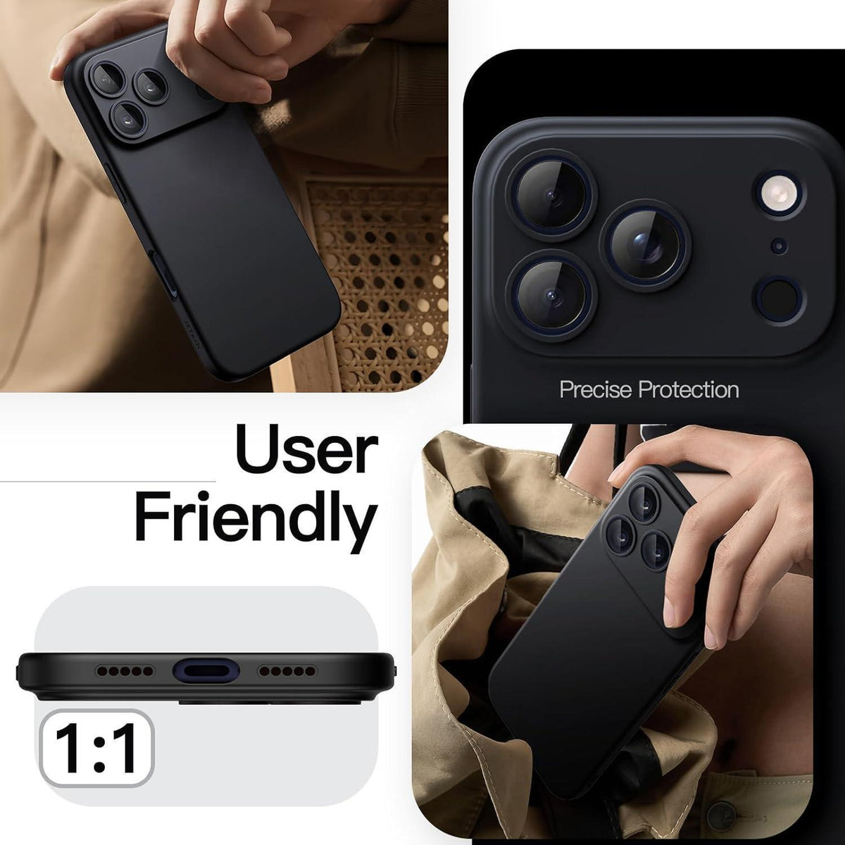 iPhone 17 Pro Hülle, ultradünn, matt, Kameraschutz, Schwarz