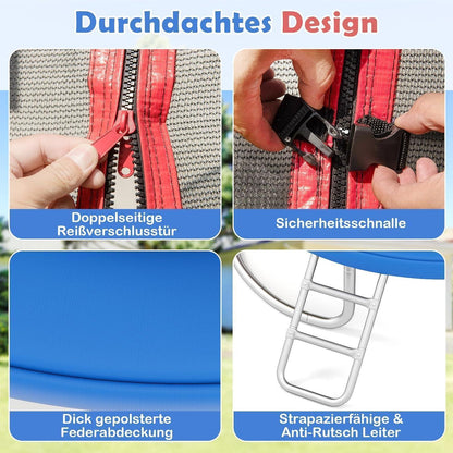 GYMAX Gartentrampolin 244cm mit Sicherheitsnetz & Leiter