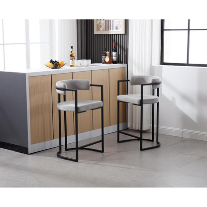 Barhocker Set Grau – Samt & Metall, 66cm Sitzhöhe