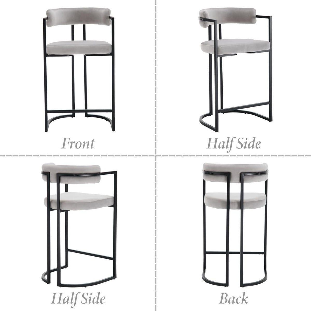 Barhocker Set Grau – Samt & Metall, 66cm Sitzhöhe