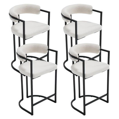 Barhocker Set 4er – Weißes Kunstfell mit Metallgestell