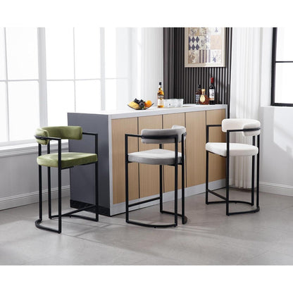 Barhocker Set 4er – Weißes Kunstfell mit Metallgestell