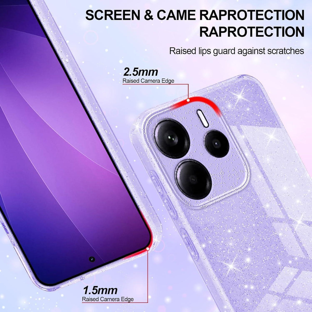 Glitzer Handyhülle für Xiaomi Redmi Note 14 4G EU, Lila