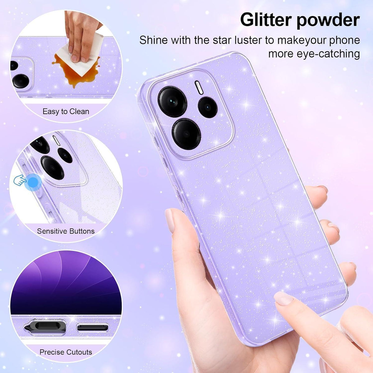 Glitzer Handyhülle für Xiaomi Redmi Note 14 4G EU, Lila
