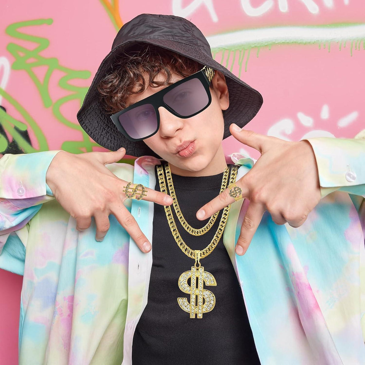 Hip Hop Rapper Kostüm Set 6-teilig – 80er 90er Jahre Outfit