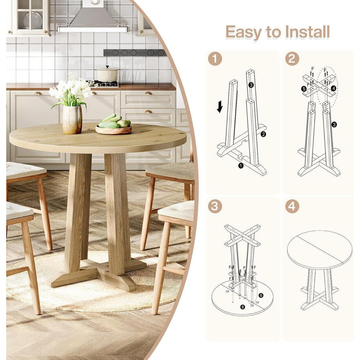Runder Esstisch Holz 80cm – Perfekt für 2-4 Personen