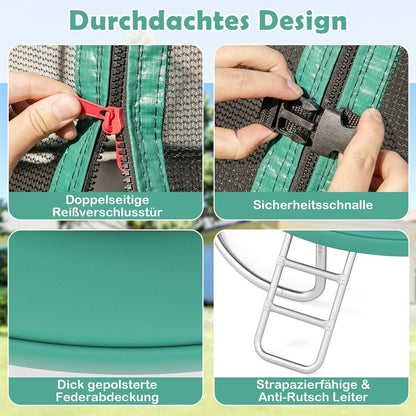 GYMAX Gartentrampolin 244cm mit Sicherheitsnetz & Leiter