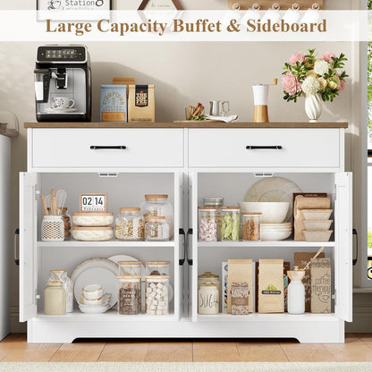 Sideboard 120cm mit Arbeitsplatte – Küchenschrank Weiß & Braun