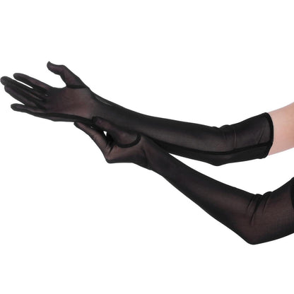 Lange Tüll Handschuhe Damen Schwarz Ellenbogenlänge