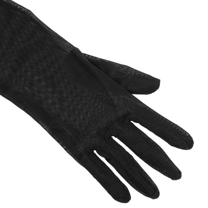 Lange Tüll Handschuhe Damen Schwarz Ellenbogenlänge