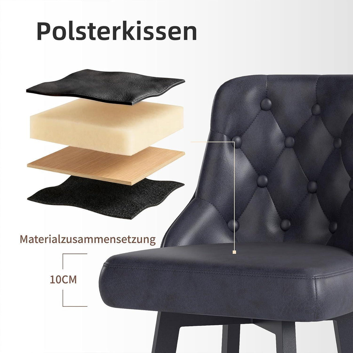 Moderner Barhocker 2er Set in Lederoptik & Fußstütze