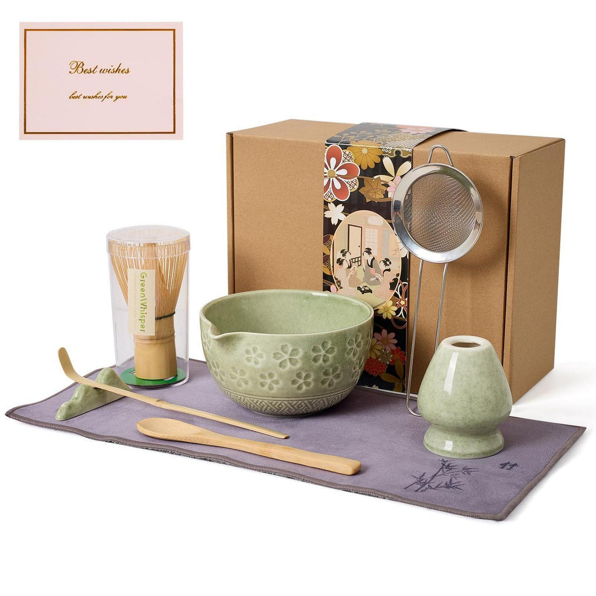 Matcha Set mit Bambus Schneebesen & Schüssel – 8-teilig
