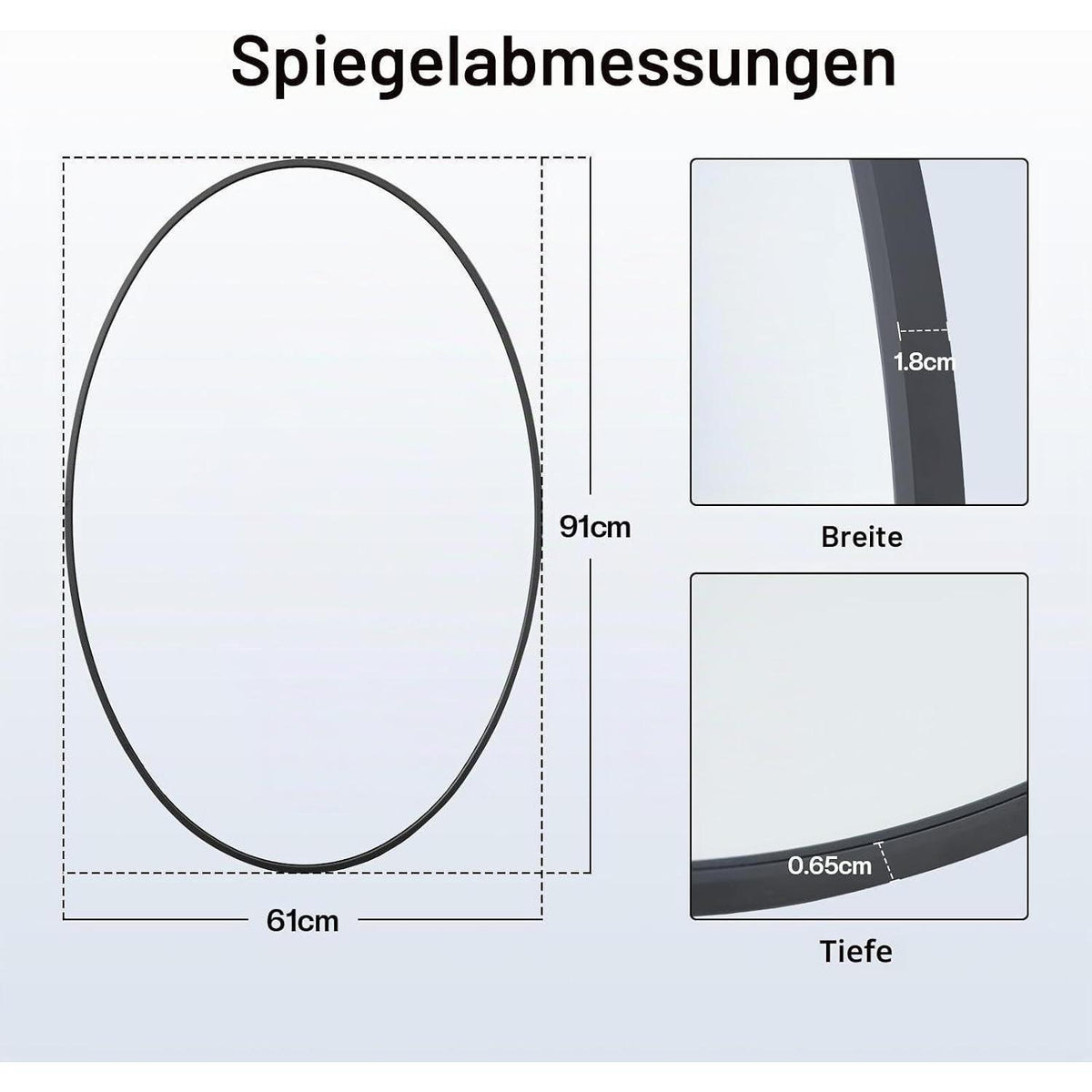 Oval Wandspiegel Schwarz 91x61cm – Moderner Badezimmer Spiegel