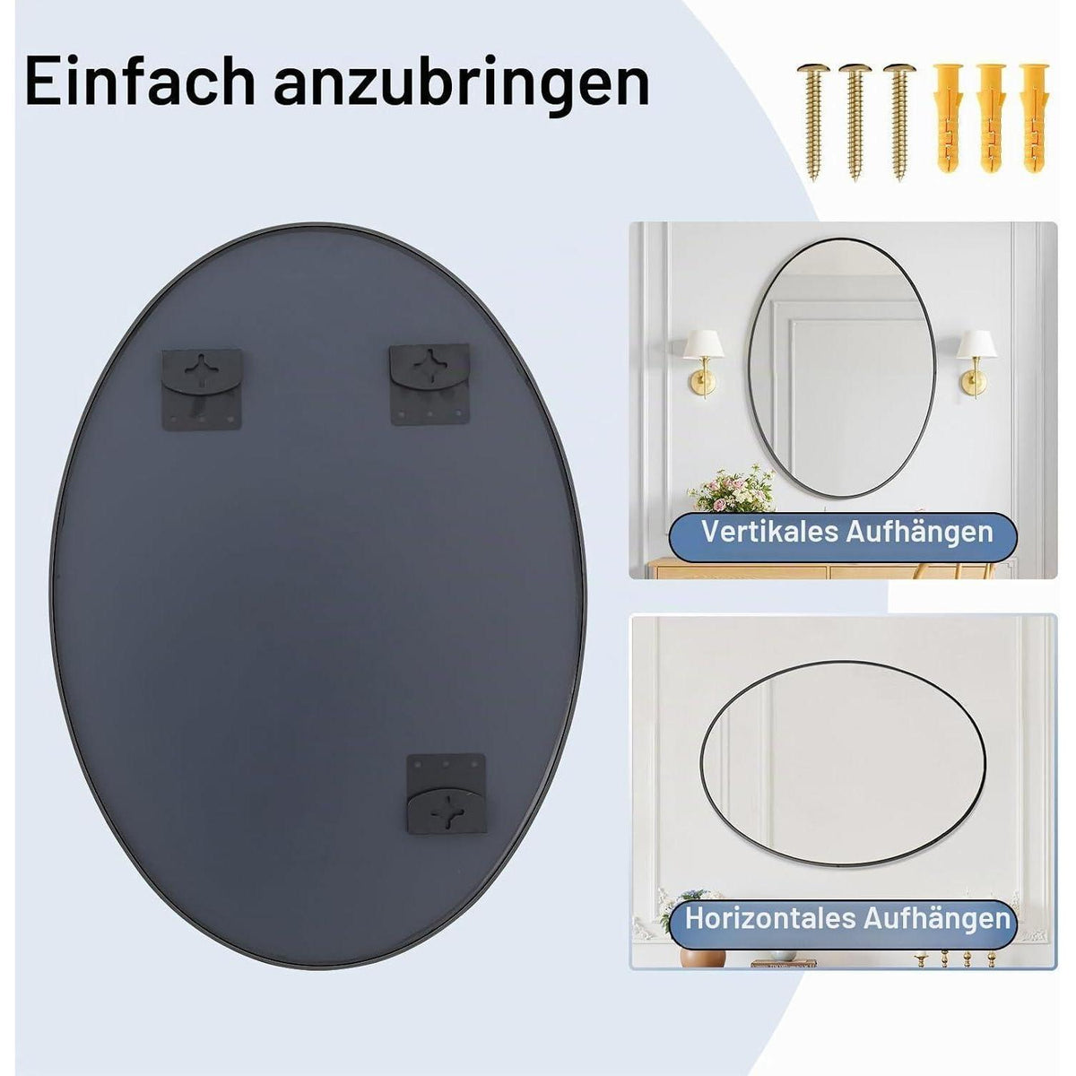 Oval Wandspiegel Schwarz 91x61cm – Moderner Badezimmer Spiegel