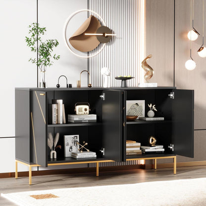 TV-Schrank mit 4 Türen & verstellbarem Regal – Schwarz