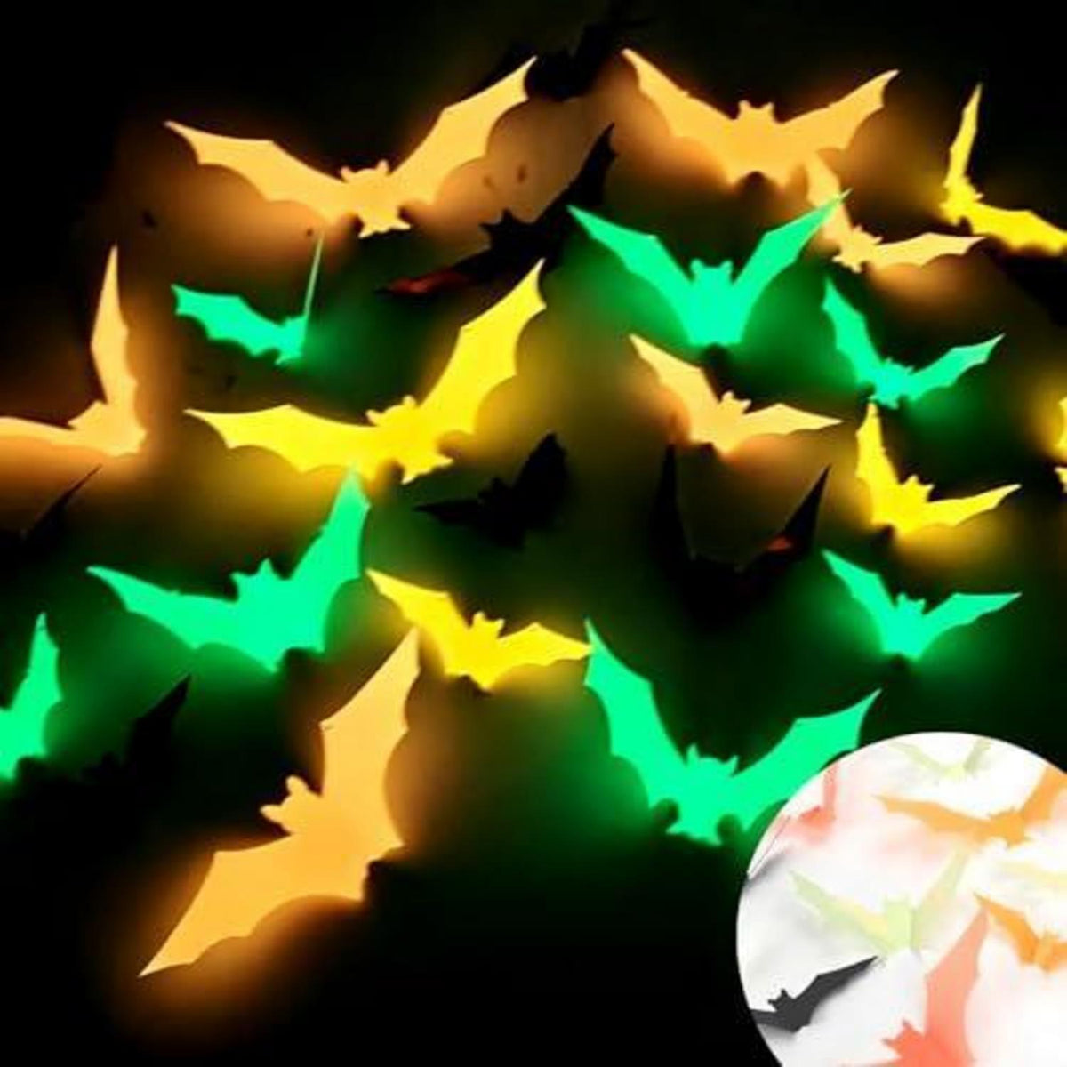 3D Fledermaus Wandsticker Halloween Deko – 48 Stück, Leuchtend