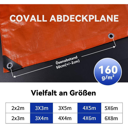Wasserdichte Abdeckplane 2x2m mit Ösen – Orange