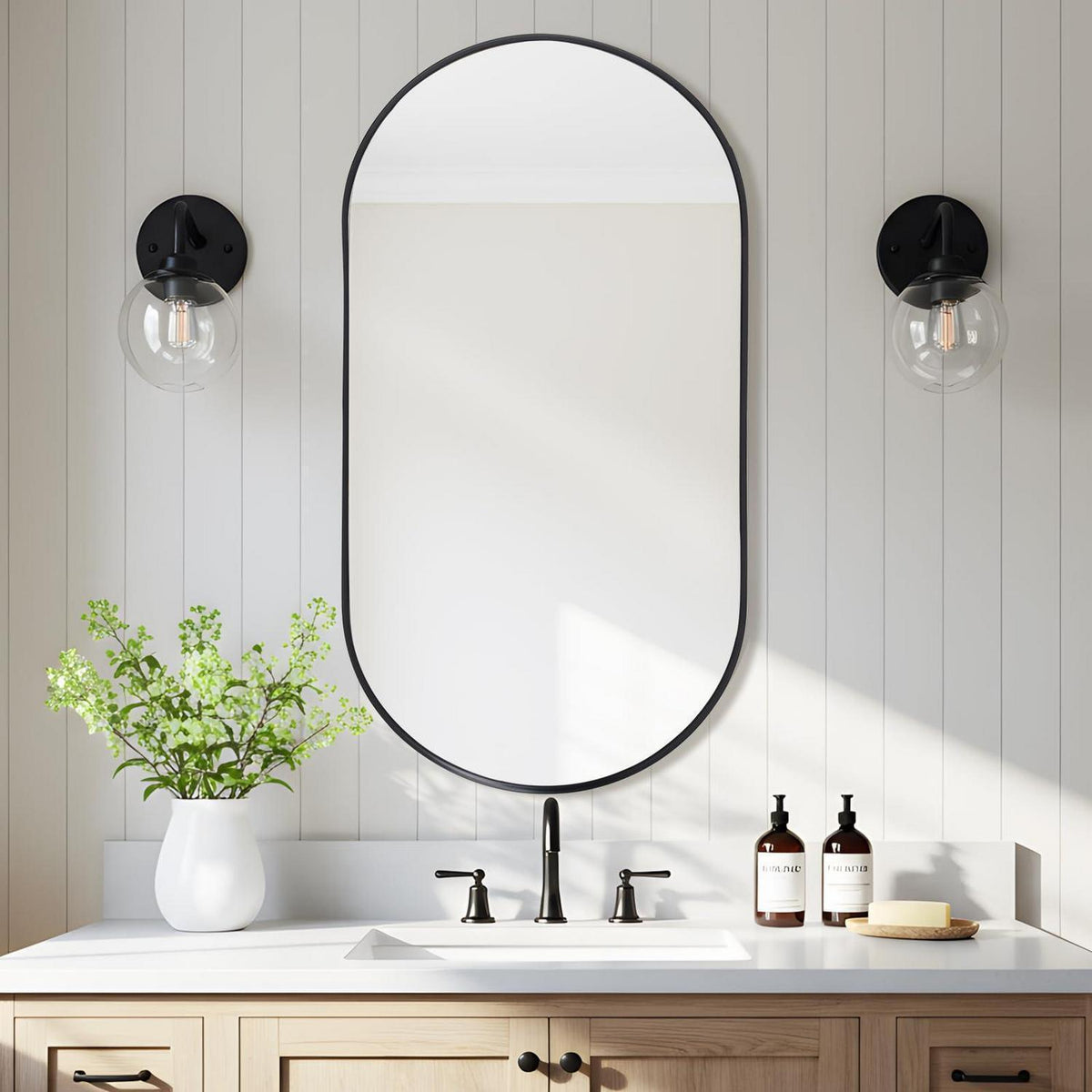 Ovaler Wandspiegel 90x60cm Schwarz – Moderner Badezimmer Spiegel