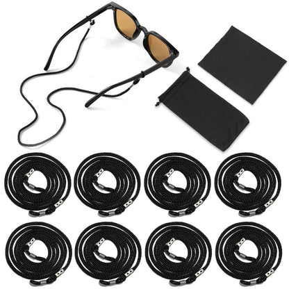 8x Brillenband Nylon Schwarz – Einstellbar & Mit Tuch
