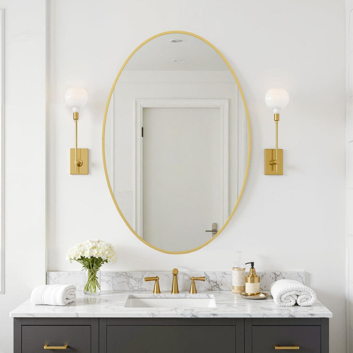 Oval Wandspiegel Gold 91x61cm – Moderner Badezimmer Spiegel