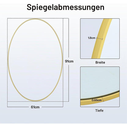 Oval Wandspiegel Gold 91x61cm – Moderner Badezimmer Spiegel